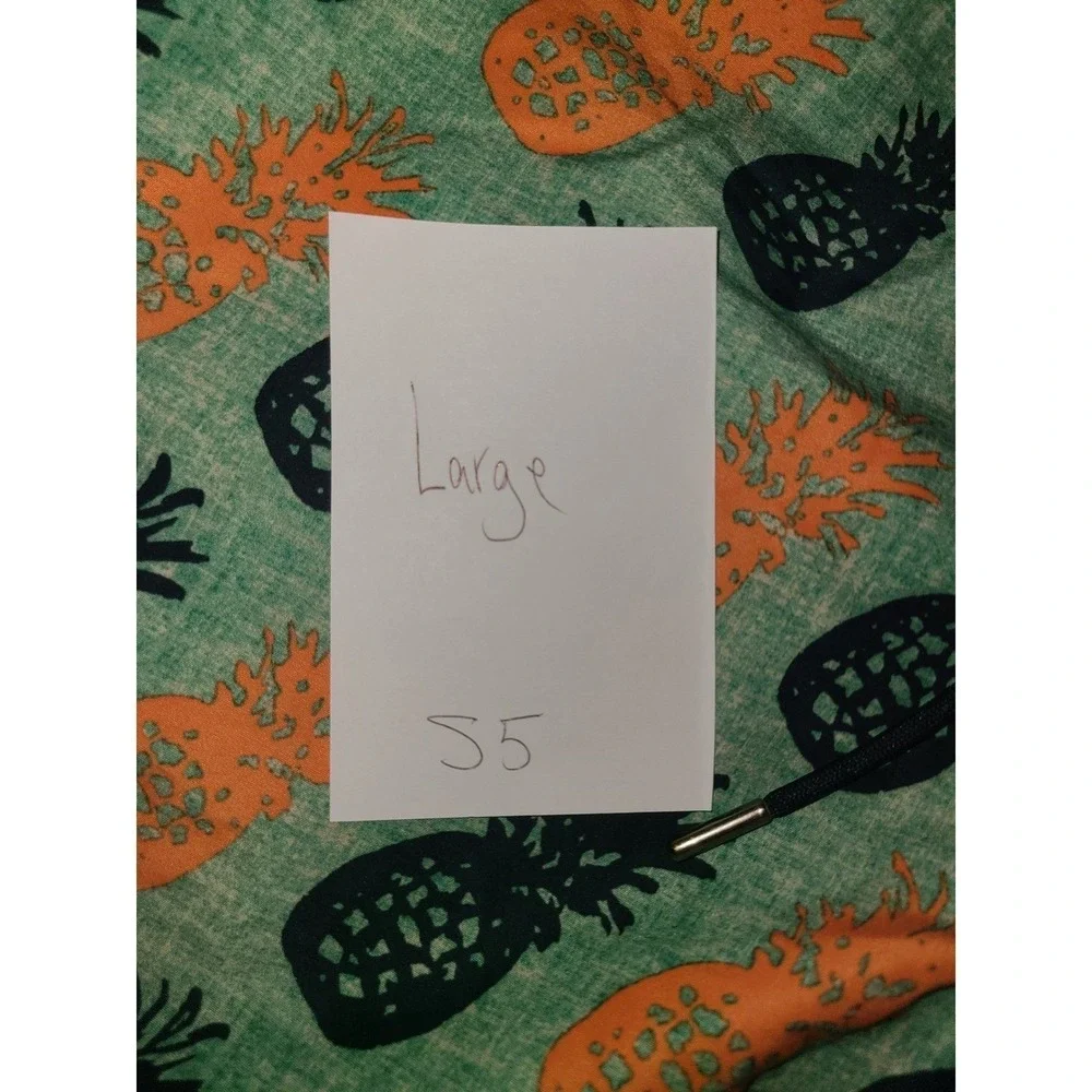 Lands End Swim Trunks Large 36-38 Green Pineapple Print Drawstring Mesh Lined